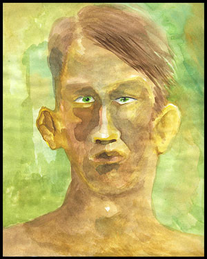 Painting titled "Green Portrait" by R K, Original Artwork, Oil