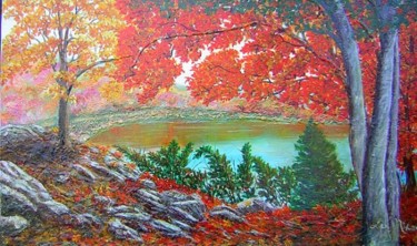 Painting titled "Colors of Fall" by Lee J. Nixon, Original Artwork, Oil