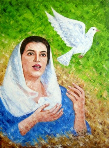 Painting titled "benazeer bhtto shee…" by Yousuf Sheikh, Original Artwork, Oil