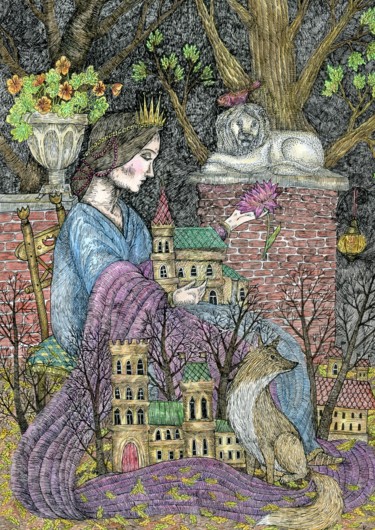 Рисунок под названием "Fairy Godmother in…" - Ekaterina Karpushchenkova, Подлинное произведение искусства, Чернила