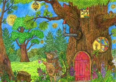 Рисунок под названием "The hedgehog is res…" - Ekaterina Karpushchenkova, Подлинное произведение искусства, Цветные карандаши