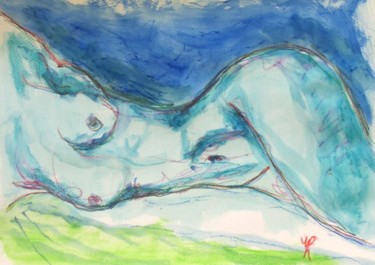 Peinture intitulée "Torse bleu" par Yves Robert, Œuvre d'art originale, Huile
