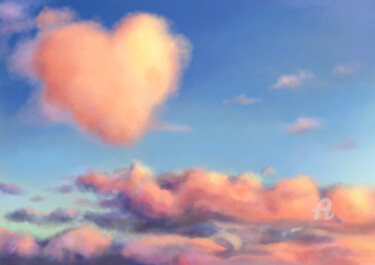 Arts numériques intitulée "Heart Cloud in the…" par Sonia Minous, Œuvre d'art originale, Peinture numérique