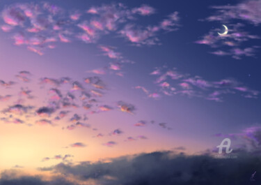 Digitale Kunst mit dem Titel "Clouds and Sky at S…" von Sonia Minous, Original-Kunstwerk, Digitale Malerei