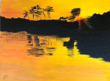 Painting titled "Coucher de soleil" by Ysabel Laffitte, Original Artwork, Acrylic Mounted on Wood Stretcher frame