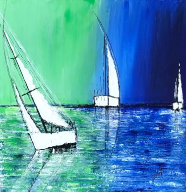 Pittura intitolato ""Démarcation océani…" da Ysabel Laffitte, Opera d'arte originale, Acrilico Montato su Telaio per barella…