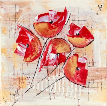 Painting titled "COQUELICOTS DE NOEL" by Ysabel Laffitte, Original Artwork, Acrylic Mounted on Wood Stretcher frame