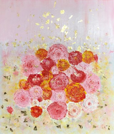 Painting titled "ROSES ETERNELLES" by Ysabel Laffitte, Original Artwork, Acrylic Mounted on Wood Stretcher frame