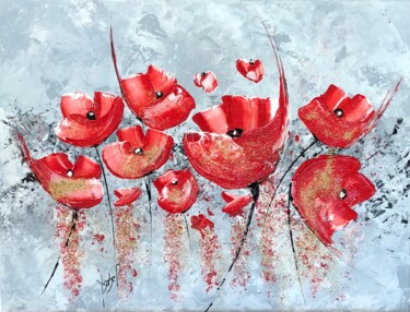 Painting titled "GENTILS COQUELICOTS…" by Ysabel Laffitte, Original Artwork, Acrylic Mounted on Wood Stretcher frame