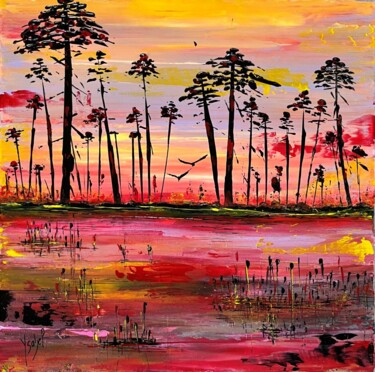 Painting titled "SUNSET LANDAIS" by Ysabel Laffitte, Original Artwork, Acrylic Mounted on Wood Stretcher frame