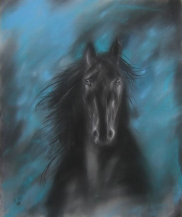 Peinture intitulée "cheval frison" par Isabelle Charpentier, Œuvre d'art originale