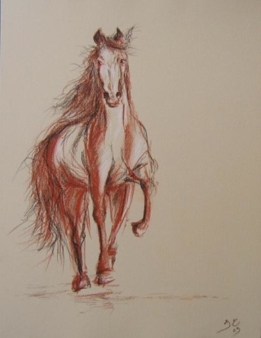 Peinture intitulée "cheval (sanguine)" par Isabelle Charpentier, Œuvre d'art originale