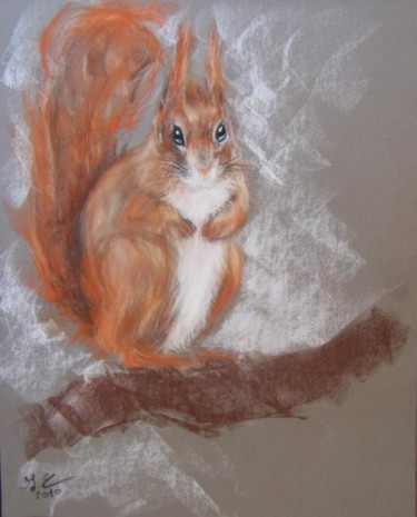 Peinture intitulée "l'écureuil" par Isabelle Charpentier, Œuvre d'art originale, Huile