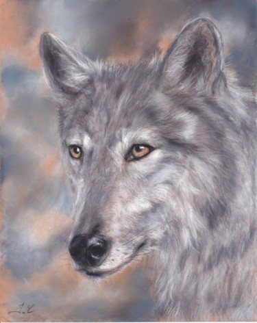 Peinture intitulée "loup gris" par Isabelle Charpentier, Œuvre d'art originale, Huile