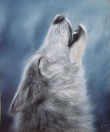 Peinture intitulée "loup hurlant" par Isabelle Charpentier, Œuvre d'art originale, Huile