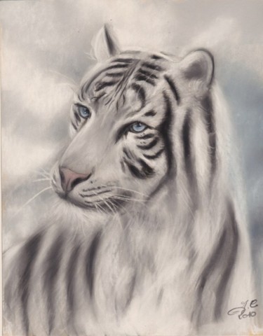 Painting titled "tigre blanc" by Isabelle Charpentier, Original Artwork, Oil