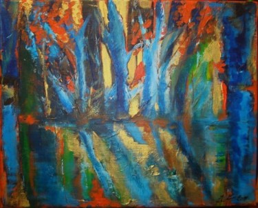 Peinture intitulée "la forêt bleue" par Isabelle Charpentier, Œuvre d'art originale, Huile