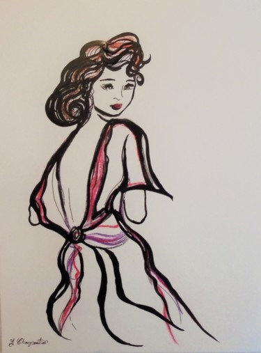 Peinture intitulée "femme au dos nu" par Isabelle Charpentier, Œuvre d'art originale