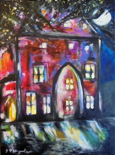 Painting titled "La Maison Rose" by Isabelle Charpentier, Original Artwork, Acrylic