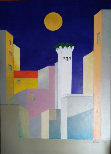 Malerei mit dem Titel "Le minaret fleuri" von Ytab Peintures, Original-Kunstwerk, Acryl