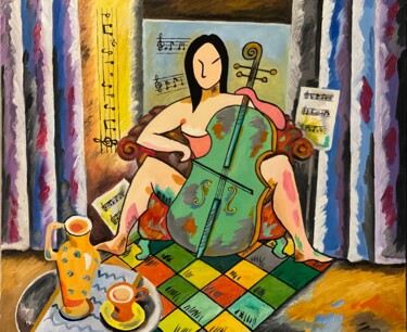 Pintura titulada "Mind woman with her…" por Yu-Feng Lin, Obra de arte original, Oleo Montado en Otro panel rígido