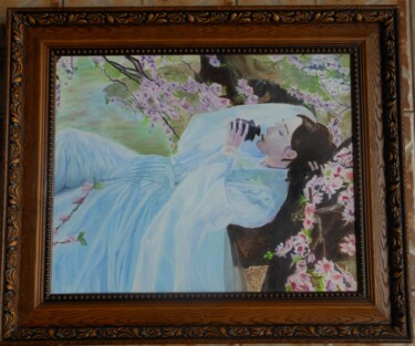 Painting titled "桃花醉  十里桃林  白浅" by Yu Ping Chen, Original Artwork, Oil