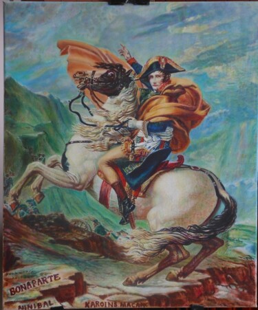 Painting titled "春风得意马蹄急——致敬经典 拿破仑翻越…" by Yu Ping Chen, Original Artwork, Oil Mounted on Wood Stretcher frame