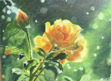 绘画 标题为“黄玫瑰” 由裕平 陈, 原创艺术品, 油 安装在木板上