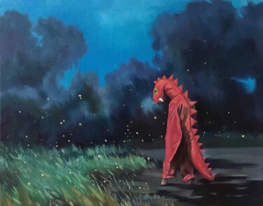 Pintura intitulada "Little Dinosaur" por Yu Zhong Li, Obras de arte originais, Óleo