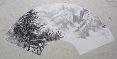 Drawing titled "Landscape Fan Leaf" by Yuan Li, Original Artwork