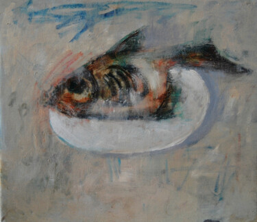 Schilderij getiteld "Fish on the plate" door Ming Yuan, Origineel Kunstwerk, Objecten