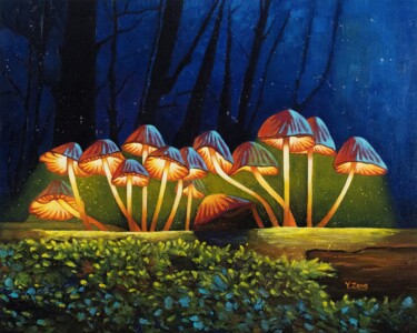 Peinture intitulée "Night Lights Glowin…" par Yue Zeng, Œuvre d'art originale, Huile