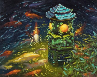 Peinture intitulée "Stone Lantern With…" par Yue Zeng, Œuvre d'art originale, Huile