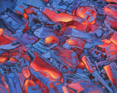Malerei mit dem Titel "Hot blue coal" von Yue Zeng, Original-Kunstwerk, Öl