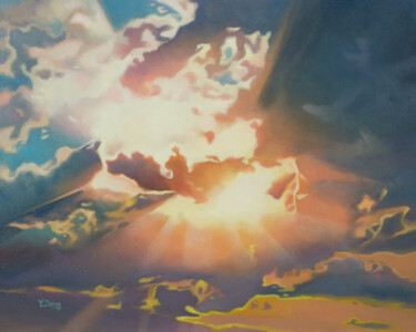 Painting titled "Sunlight through cl…" by Yue Zeng, Original Artwork, Oil Mounted on Other rigid panel