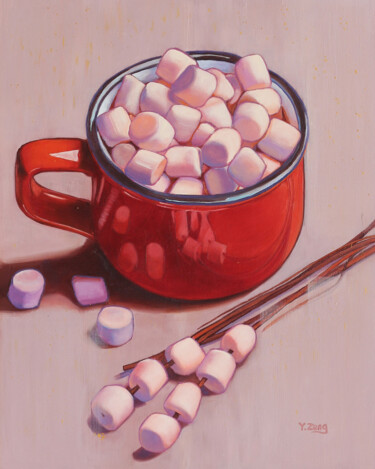 Painting titled "Hot chocolate with…" by Yue Zeng, Original Artwork, Oil Mounted on Other rigid panel