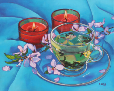 Painting titled "Tea and candles" by Yue Zeng, Original Artwork, Oil