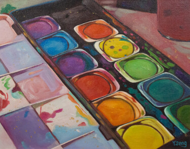Painting titled "Color palette" by Yue Zeng, Original Artwork, Oil Mounted on Other rigid panel