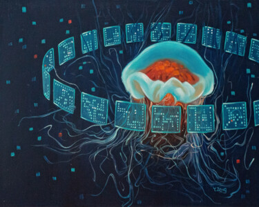 Pittura intitolato "Cyber Jellyfish" da Yue Zeng, Opera d'arte originale, Olio