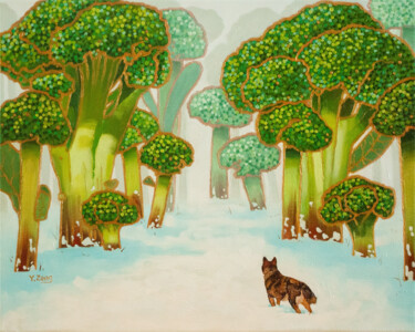 Painting titled "Broccoli forest" by Yue Zeng, Original Artwork, Oil