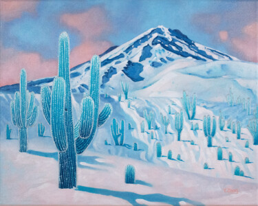 Painting titled "Frozen cactus" by Yue Zeng, Original Artwork, Oil