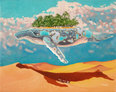 Malarstwo zatytułowany „Whale oasis” autorstwa Yue Zeng, Oryginalna praca, Olej
