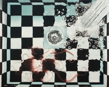 Peinture intitulée "Checkerboard octopus" par Yue Zeng, Œuvre d'art originale, Huile