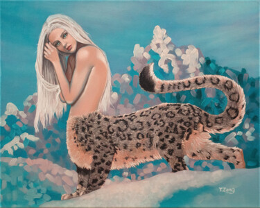Painting titled "Leopard woman" by Yue Zeng, Original Artwork, Oil