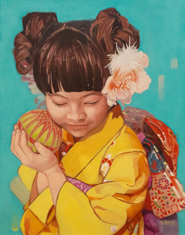 绘画 标题为“Kimono girl” 由Yue Zeng, 原创艺术品, 油