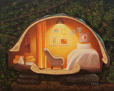 Painting titled "Turtle house" by Yue Zeng, Original Artwork, Oil