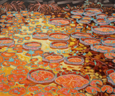Pintura intitulada "Waterlily pond yell…" por Yue Zeng, Obras de arte originais, Óleo
