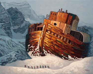 Pintura titulada "Snow mountain shipw…" por Yue Zeng, Obra de arte original, Oleo
