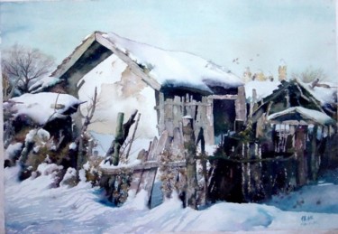 Painting titled "雪韵 水彩" by A Yue, Original Artwork, Oil