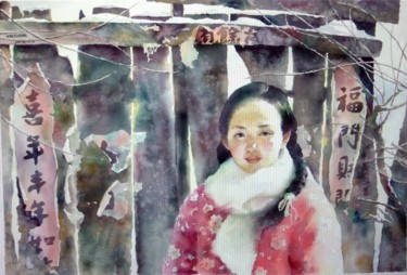 Painting titled "冬日 水彩" by A Yue, Original Artwork, Oil